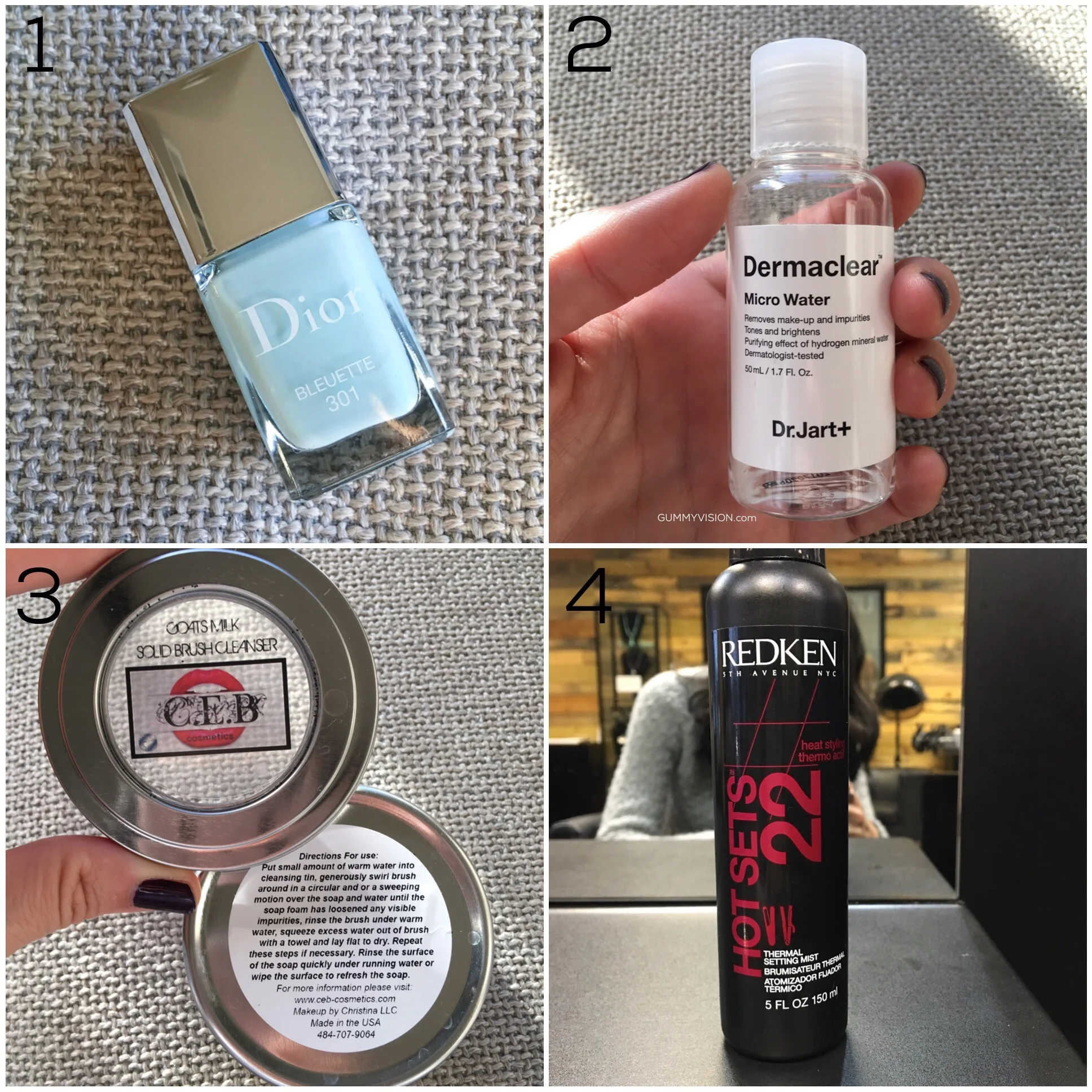 January Monthly - gummyvision.com - Dior Spring 2016 Nail Lacquer in Bleuette, Dr. Jart+ Dermaclear Micro Water, CEB Goat Milk Solid Brush Shampoo, Redken Hot Sets 22