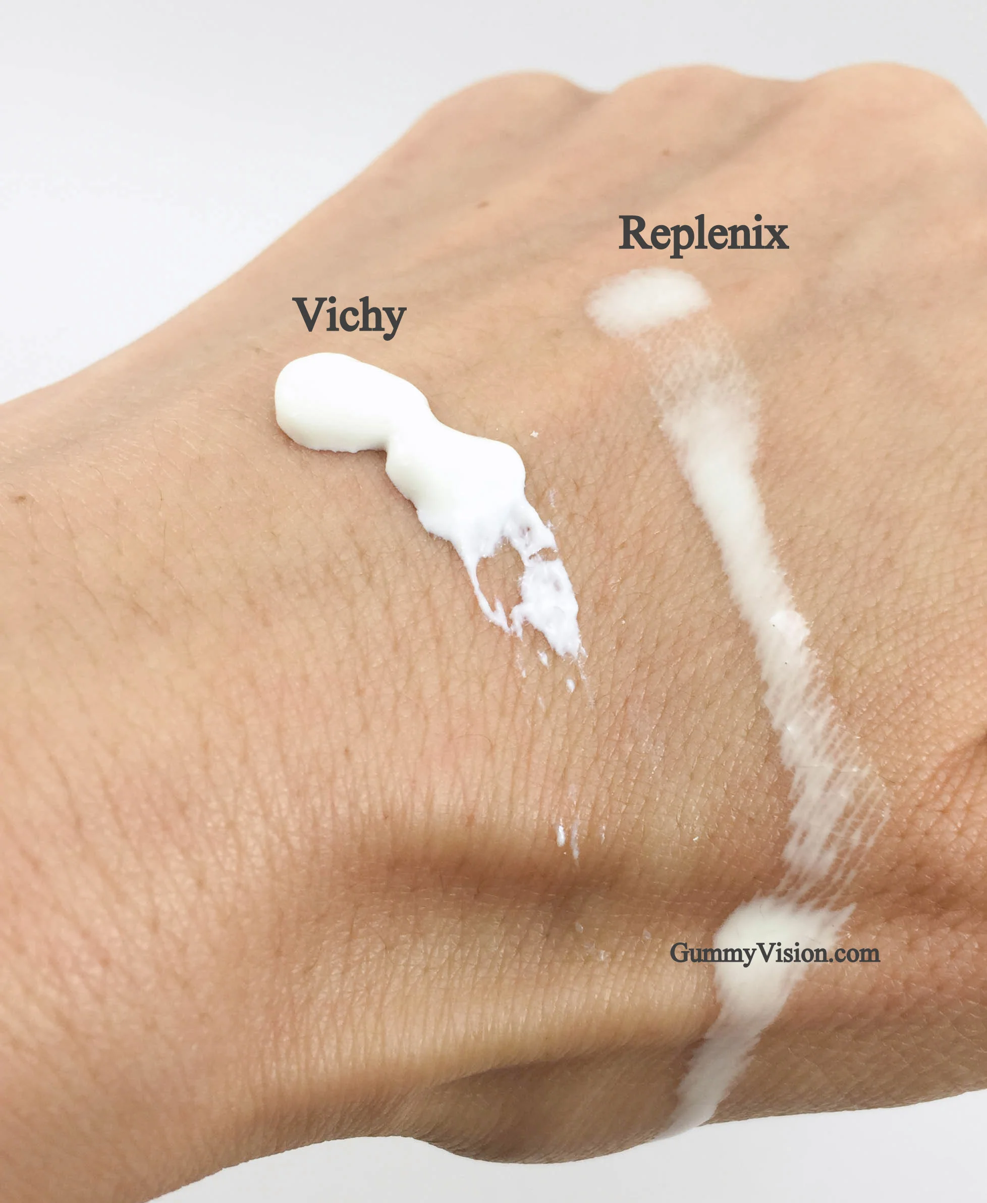 Click image to enlarge. Consistency of&nbsp;Vichy Capital Soleil Mattifying Face Fluid Dry Touch SPF50 (European version) &amp; Replenix Ultra Sheer Sunscreen SPF50+