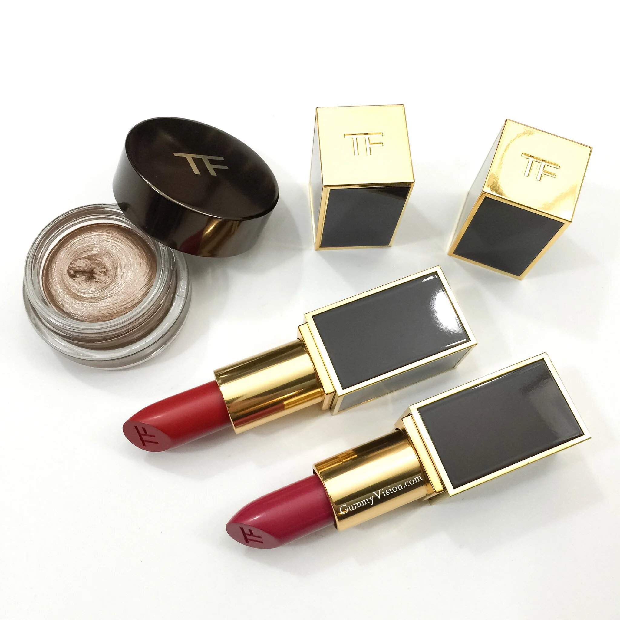 Tom Ford Fall 2014: LE Platinum Cream Color For Eyes, Lip Color Matte in Ruby Rush (top) &amp; Plum Lush - www.gummyvision.com