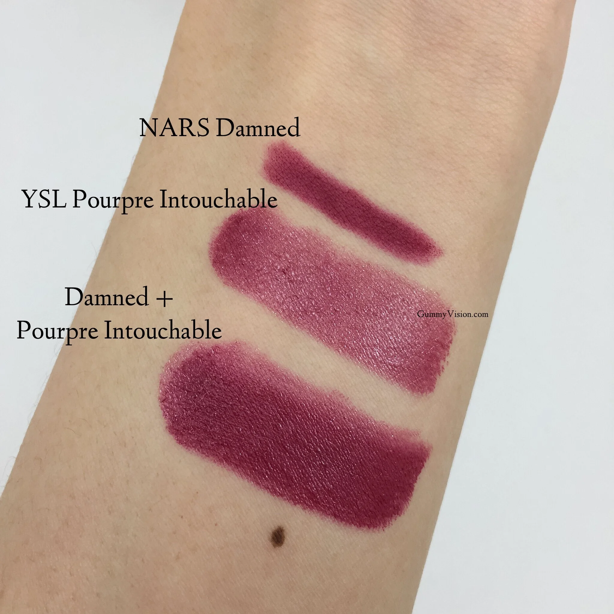 NARS Velvet Matte Lip Pencil In Damned + YSL Rouge Volupte Shine In 2 Pourpre Intouchable - www.gummyvision.com