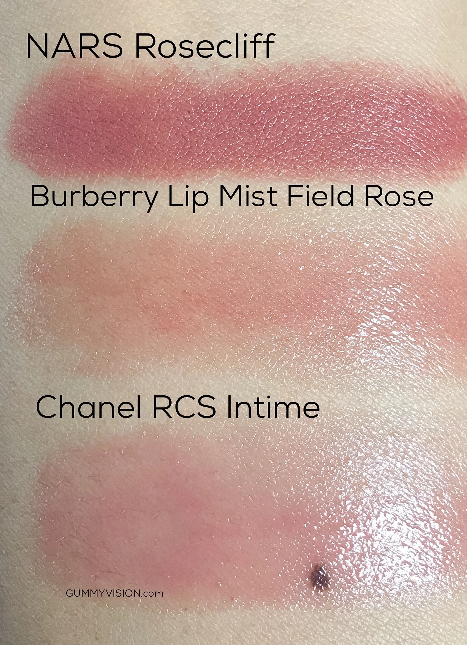 Neutral Lips - NARS Rosecliff, Burberry Lip Mist in Field Rose, Chanel Rouge Coco Shine in Intime&nbsp;